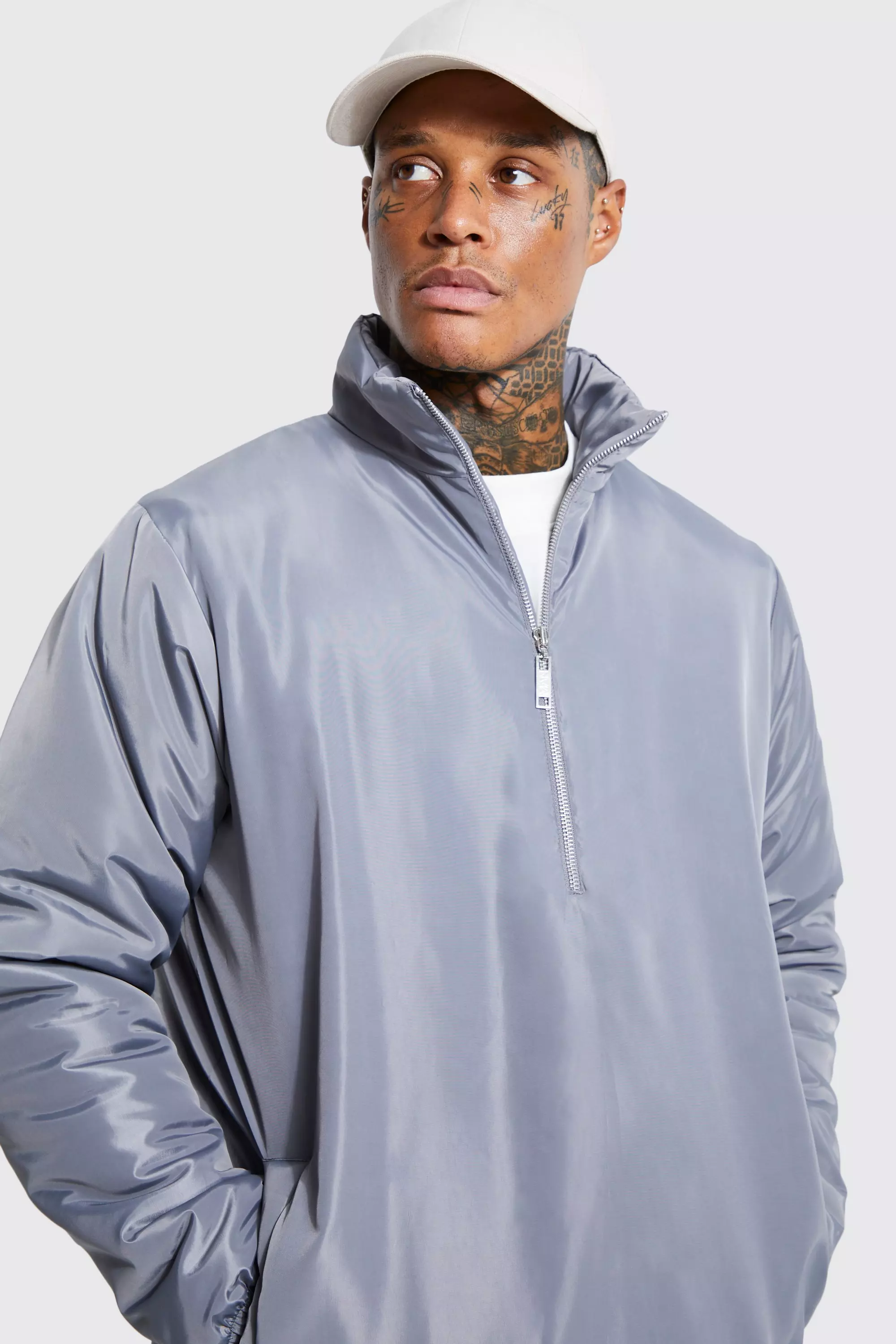 Padded Half Zip Jacket boohooMAN USA